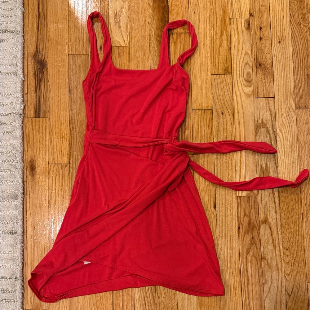 Aritzia Red Sleeveless Wrap Mini Dress
